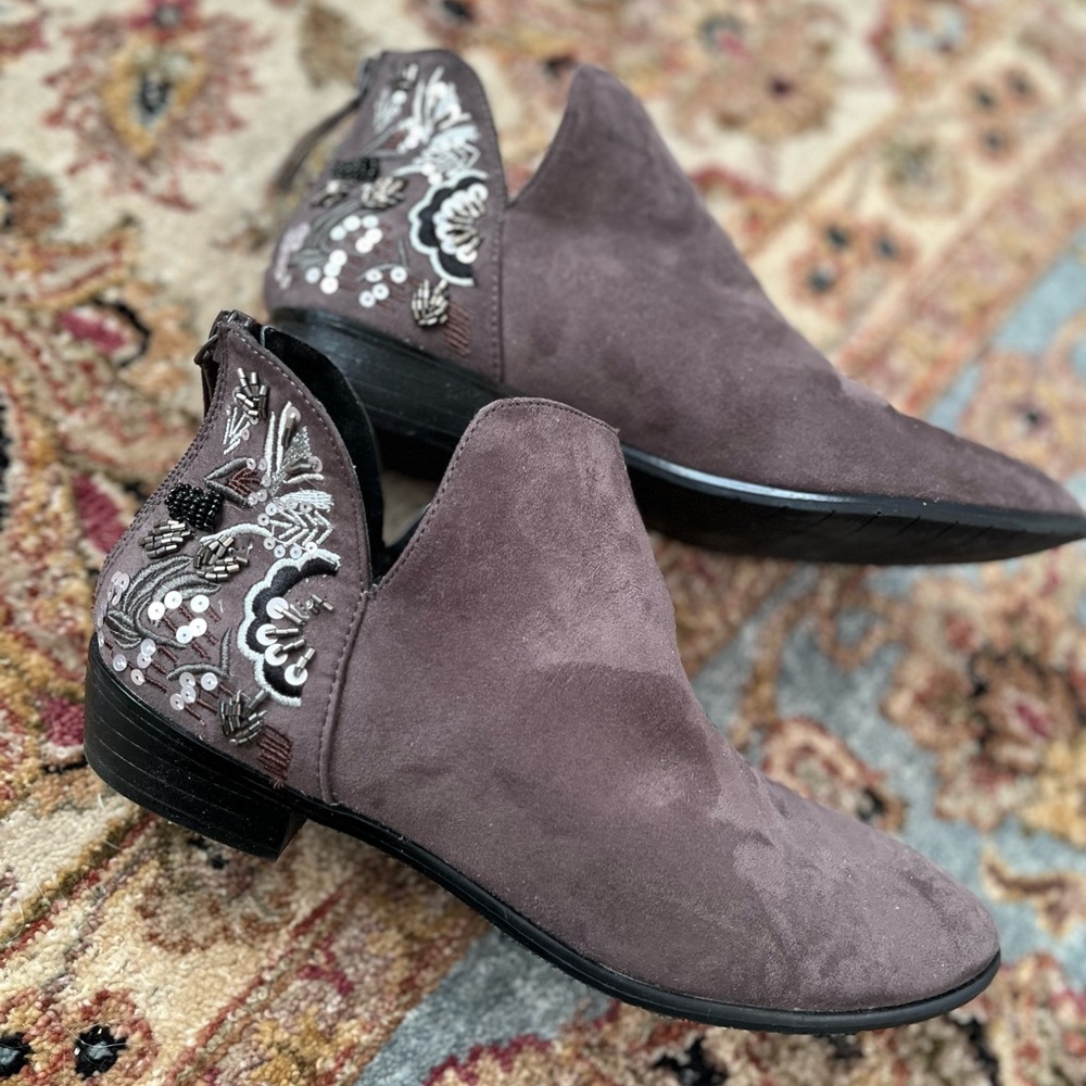 Embroidered Suede Ankle Boots by Kenneth Cole